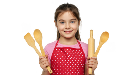 Portrait of a Happy Young Girl Holding Cooking Utensils on Transparent Background