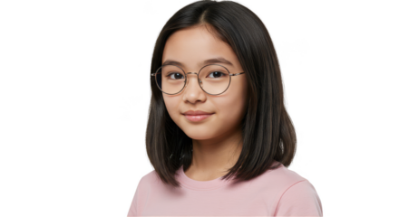 Portrait of a Young Pretty Girl with Glasses on Transparent Background