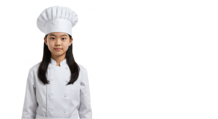 Portrait of Asian Girl Chef in Chef Uniform with Cook Hat Isolated