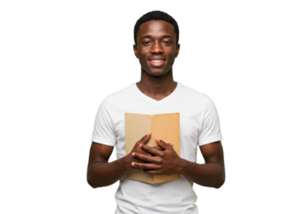 Portrait Of Smiling Young African Man With Book With Transparent Background