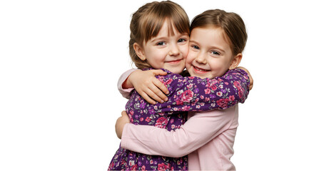 Portrait Of Two Smiling Girls Hugging with Transparent Background