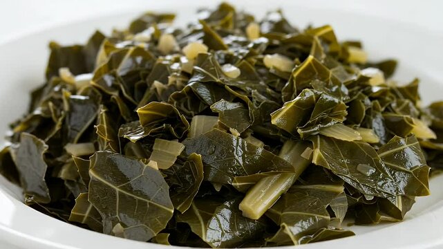 Serving fresh cooked collard greens in bowl