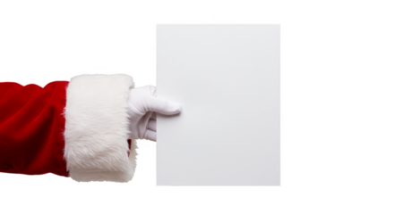 Santa Claus Gloved Hand Holding White Rectangle Christmas Sign PNG