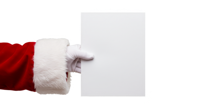 Santa Claus Gloved Hand Holding White Rectangle Christmas Sign PNG
