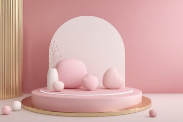 Pink Podium with Geometric Shapes