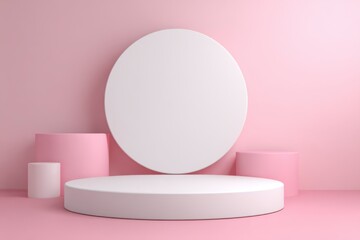 Geometric Display Podium on Pink Background