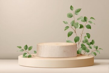 Wood Slice Display with Plant