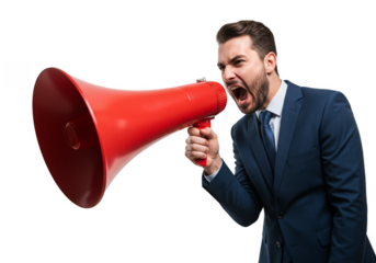Transparent PNG of Businessman Shouting Through Megaphone in Suit