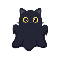 Obraz premium Isolated Pixel Art of Black Cat Ghost Illustration with Transparent Background