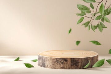 Wooden Product Display with Leaves
