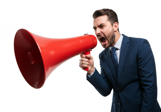 Transparent PNG of Businessman Shouting Through Megaphone in Suit