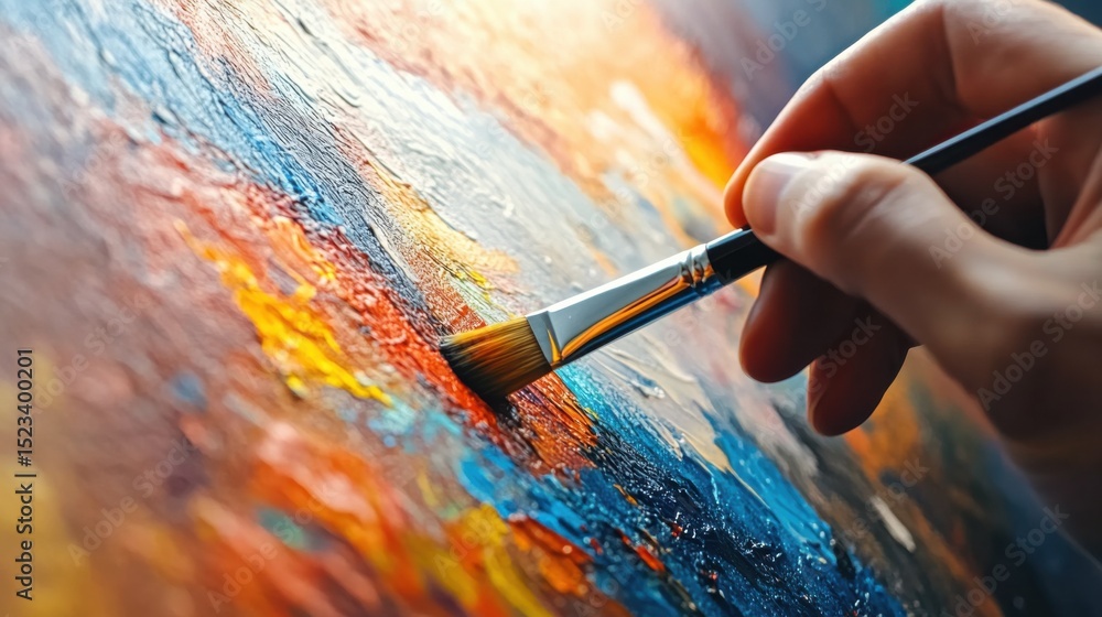 Poster Hand Painting Canvas With Brush, Representing Artistic Expression and Creative Inspiration for Visual Arts Projects and Design Concepts : Generative AI