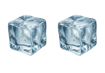 Two Ice Cubes Illustration Cool Water Refreshment on Transparent BG