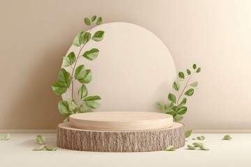 Wooden Product Display Platform with Leaves