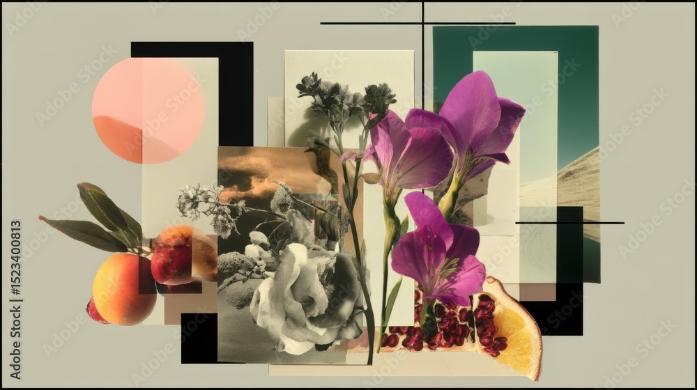 Poster abstract floral still life with geometric shapes, evoking creativity and artistic expression for cre