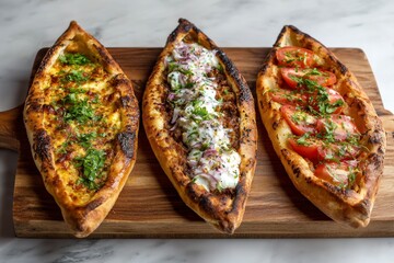 Three Pide on Wood Board