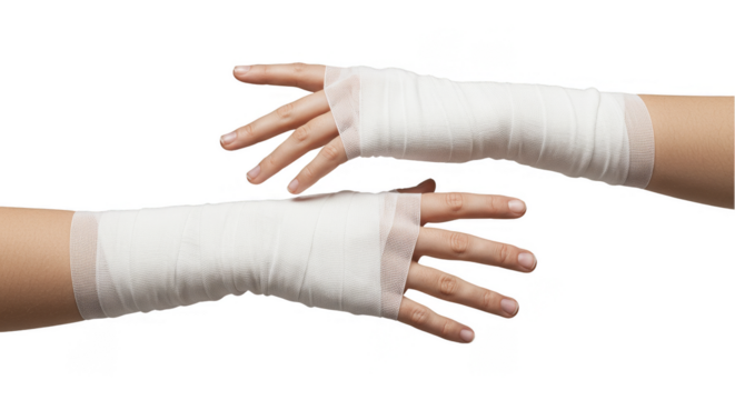 Isolated PNG Two Bandaged Hands Medical Treatment on Transparent