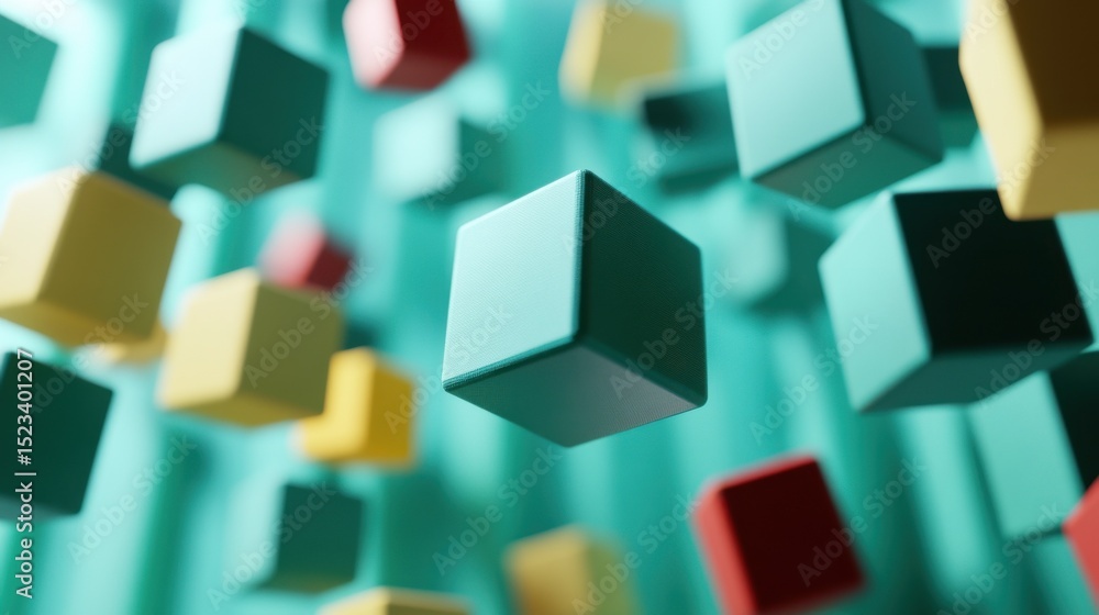 Aufkleber Floating Colorful Cubes in a Playful Arrangement, Symbolizing Innovation and Creative Problem Solving for Business Solutions and Educational Materials : Generative AI