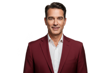 Isolated Portrait Man In Maroon Suit And White Shirt Transparent Background