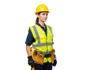 Isolated Portrait Of A Confident Construction Woman In Safety Gear Transparent