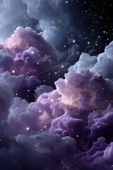 Dreamy Clouds and Stars in a Celestial Sky, Evoking Wonder and Spiritual Exploration for Meditation and Relaxation : Generative AI