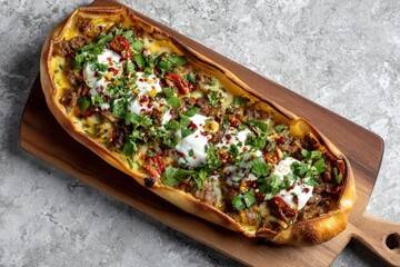Pide with Meat Parsley and Yogurt
