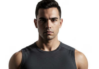 Isolated Portrait Of Sweaty Athletic Man With Transparent Background
