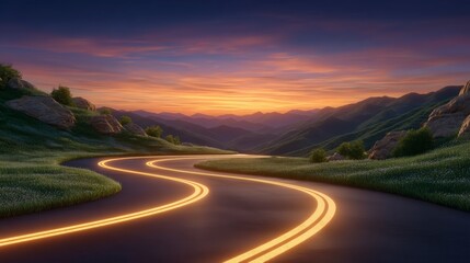 Fototapeta premium Scenic Sunset Highway Winding Road Mountain Landscape Dramatic Sky