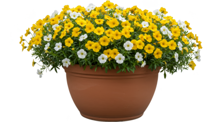 Isolated Potted Yellow and White Million Bells Flowers Transparent BG