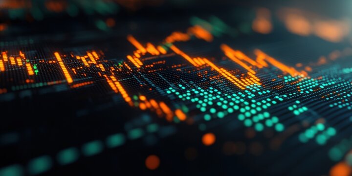 Abstract Stock Market Graph With Orange and Teal Pixels, Representing Financial Analysis and Investment Strategy : Generative AI