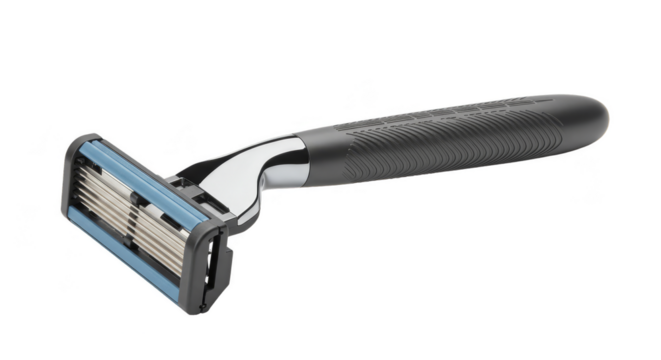 Isolated Razor with Blue Blades for Men Grooming on Transparent Background