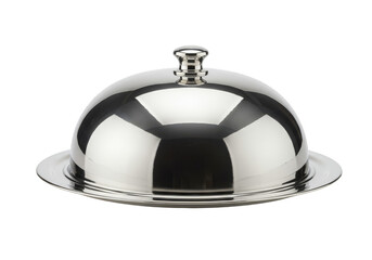 Isolated Silver Domed Food Tray with Transparent Background Elegance