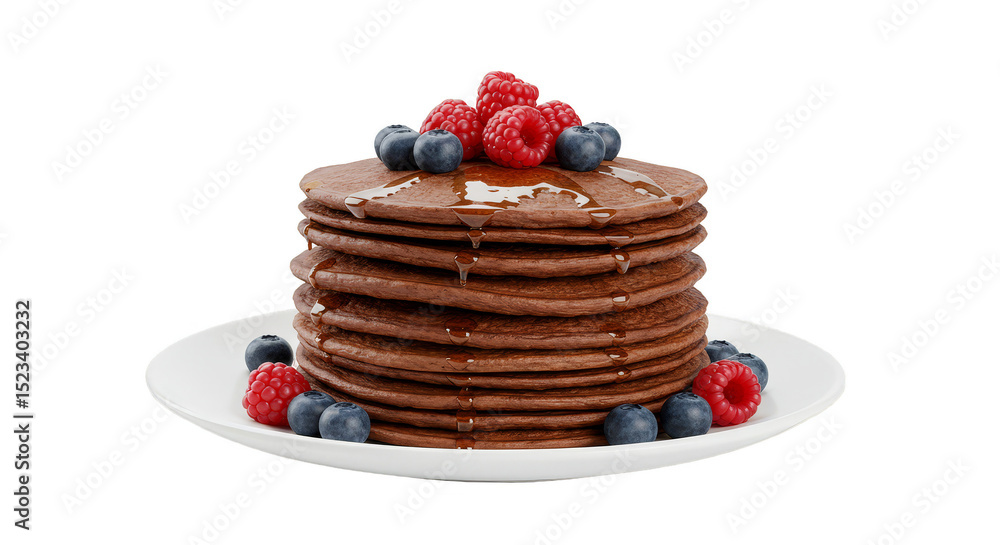 Poster isolated stack of pancakes with transparent background topped with berries