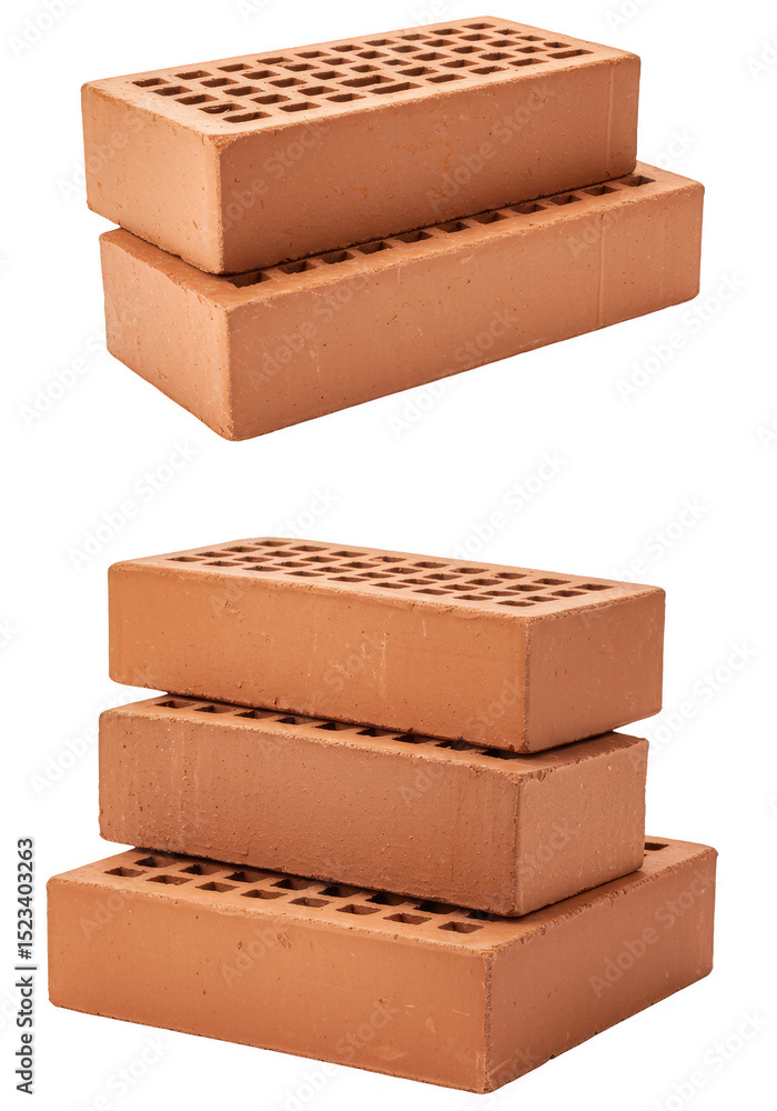 Poster isolated stack of red bricks on transparent background building material