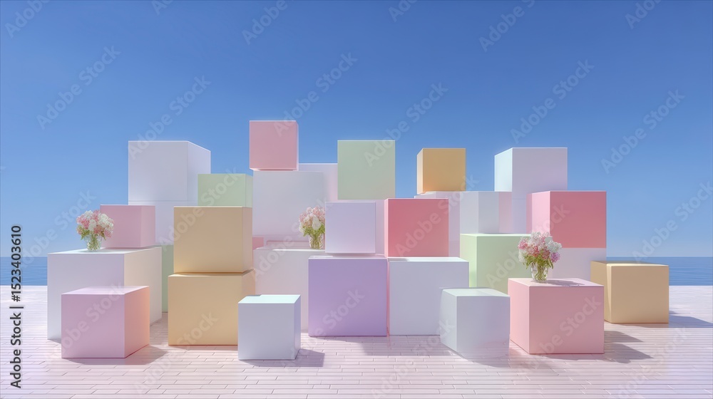 Poster pastel cube abstract background minimalist product display summer scene