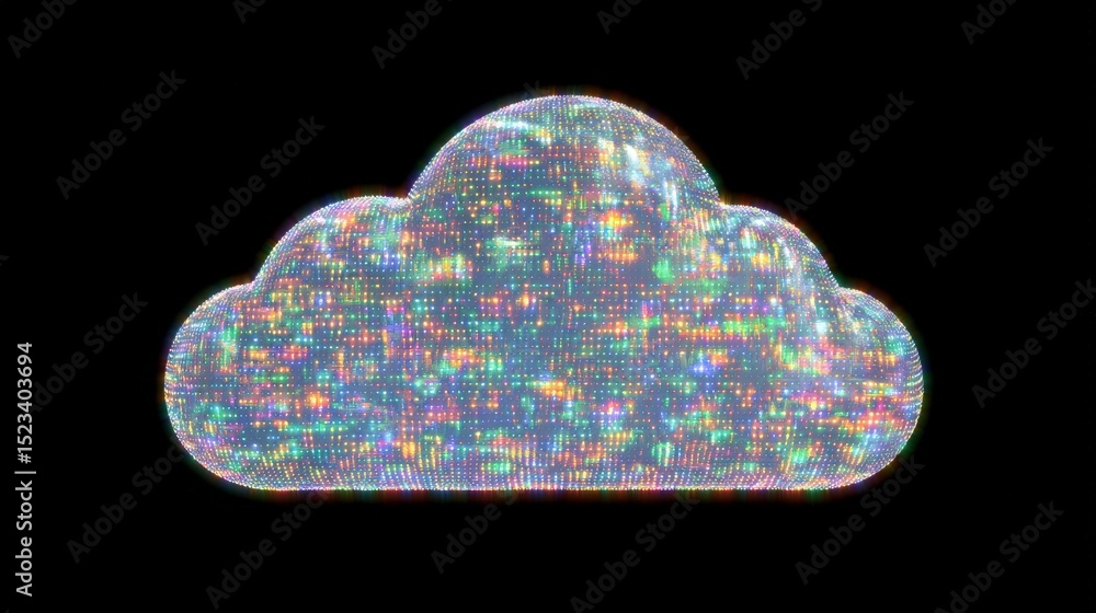 Aufkleber luminous cloud computing data network digital abstract iridescent high res 3d render