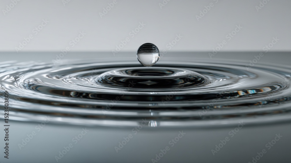 Poster water droplet impacting surface creating ripples, symbolizing purity and the ripple effect of action