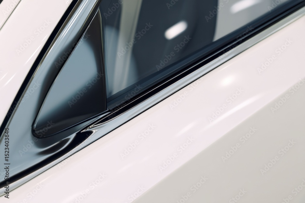 Aufkleber close-up of a white car's window and chrome trim, representing automotive innovation and transportat