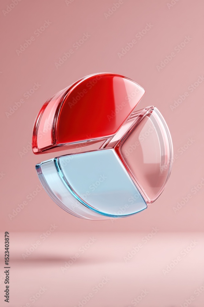 Leinwandbilder Abstract Pie Chart With Red and Blue Glass Sections, Symbolizing Data Analysis and Business Intelligence for Strategic Planning and Market Segmentation : Generative AI