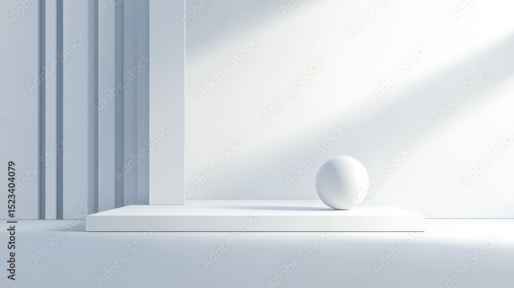 Aufkleber Minimalist White Sphere on Platform in Abstract Room, Symbolizing Simplicity and Modern Design for Product Showcase : Generative AI