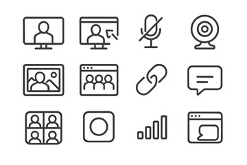 Video call and communication icons on dark textured background