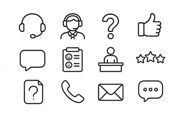 Customer service icons - headset, feedback, phone, email, chat, rating symbols