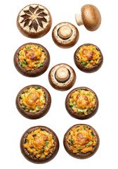 Isolated Transparent Background Image of Stuffed and Raw Mushrooms
