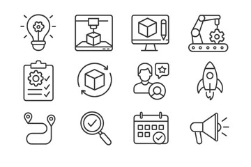 Technology and innovation concept icons set on metallic background