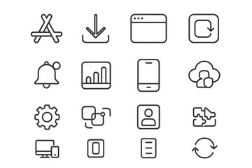 Minimalist gray app icons set for web and mobile interfaces