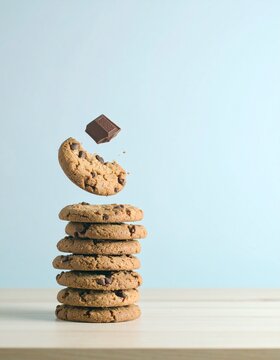 food stylists on which one round biscuit is vertically standing and perfectly balancing