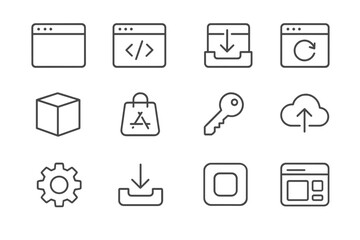 Minimalistic black and grey icons for web development applications