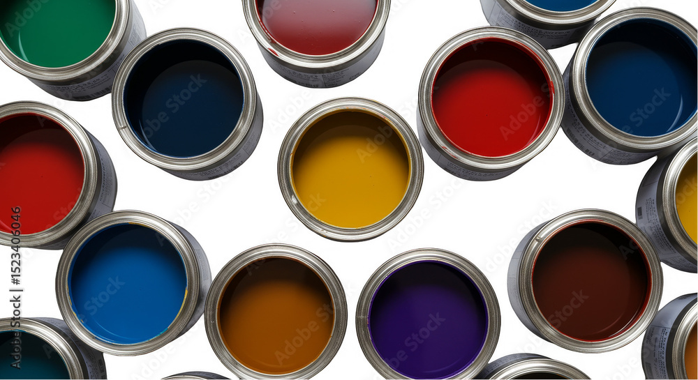 Poster isolated transparent background of colorful paint buckets for artistic design