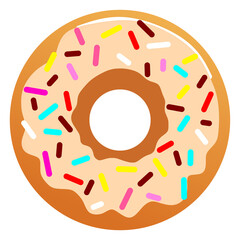 Donut ring with icing and chocolate glazed on top. Illustration design on white background.