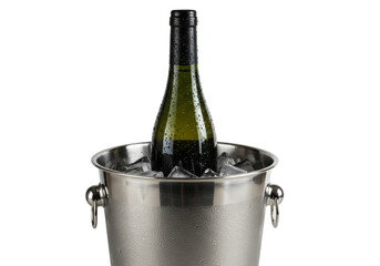 Isolated Transparent Background of Wine Bottle in Ice Bucket
